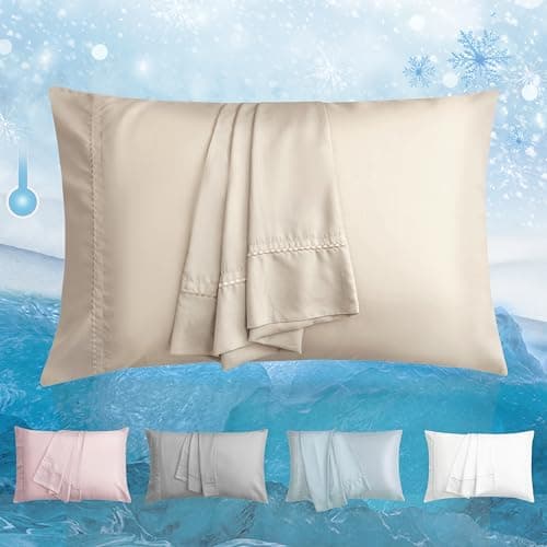 LOVSTOY Cooling Pillow Cases Set of 2, Standard Size Cool Pillowcases for Hair Skin Hot Sleepers, Soft Silky Summer Pillow Cover with Envelope Closure, Desert Yellow, 20"x26" - Image 1