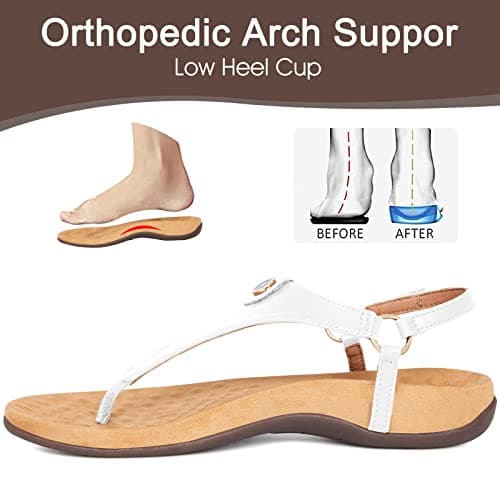 Athlefit Women's Comfortable Orthopedic Sandals Thong Dressy T-Strap Orthotic Casual Summer Arch Support White Sandals size 8.5 - Thumbnail 3