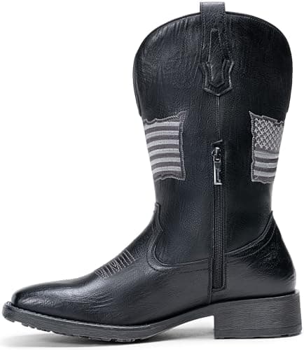 Jousen Cowboy Boots for Men with Flag Embroidery Square Toe Boots for Men Classic (AMY8423 black 09) - Thumbnail 4