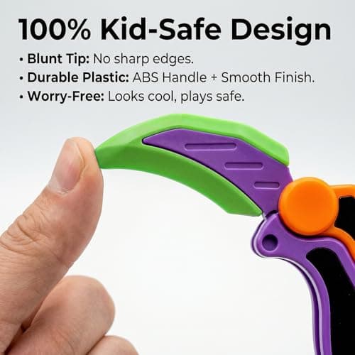 Fidget Claw Toy with Soft Silicone Blade, Plastic Karambit Practice Toy for Finger Spinning, 3D Printed Style Folding Pocket Spinner for Teens and Adults (Purple) - Thumbnail 2