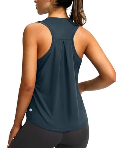 Women's Workout Tops Racerback Athletic Tank Tops Sleeveless Loose Fit Yoga Running Gym Shirts for Women(Navy,L) - Image 1