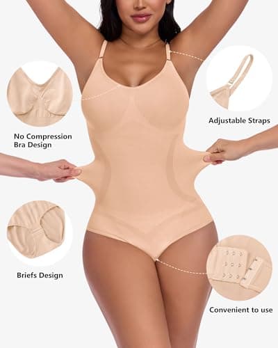 POSESHE Shapewear Bodysuit for Women Tummy Control Seamless Body Shaper Waist Snatched Body Suit - Thumbnail 3