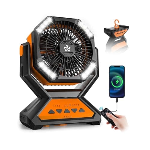 Rechargeable Fan Portable-Camping Fans for Tents, 20000mAh Battery Powered Fan Camping Lights with Remote Hook, 4 Timer/4 Speed,Oscillating 45°/90°, Suitable for Personal Office Desk Travel Beach BBQ - Image 1