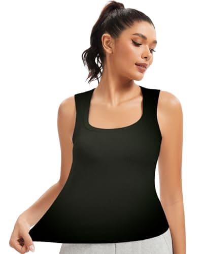 Women's Ribbed Cotton Tank Top Sleeveless Square Neck Tank Slim Fitted Knit Casual Tops Shirts - Thumbnail 2