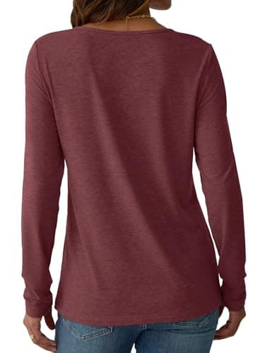 NORACORA Womens Long Sleeve Tops Spring Round Neck Dressy Shirts Tunic Pleated Tees Business Casual T-Shirts Fall Goning Out Outfits Wine Red XXL - Thumbnail 5