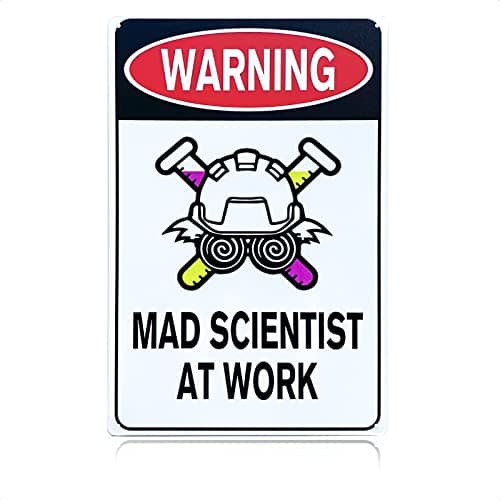 Mad Scientist Wall Decor Science Poster - 8x12" Mad Scientist At Work Warning Sign Science Gifts Mad Scientist Decor Chemistry Poster Wall Art Decor Metal Tin Sign - Aluminum Sign Science Posters - Image 1