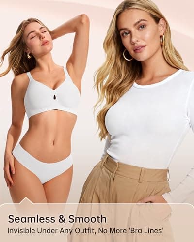 LetsJoli White Bra Wireless Bras for Women No Underwire Seamless Support Comfortable Tshirt Bras Early Fall Fashion(White 3XL) - Thumbnail 5