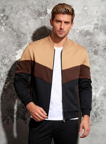 HYPESTFIT Mens Lightweight Jacket Casual Bomber Jacket Color Block Varsity Coat - Thumbnail 2