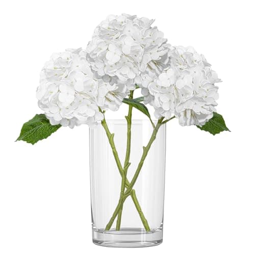 Luldesce 3 Pcs Hydrangea Artificial Flowers - 21" H Faux Hydrangeas Fake Flowers for Kitchen Living Room Decor, Floral Arrangements & Outdoor Decoration (White)
