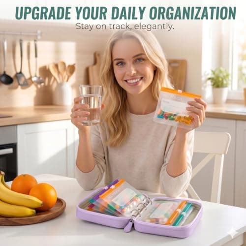 NeLiangIA Lavender Purple Waterproof Pill Organizer, Large Capacity Travel Medicine Bag with 14 Pouches, Portable Pill Organizer for Family Travel - Thumbnail 5