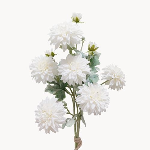 TransBloom Dahlia Artificial Flowers, 23 inch White Silk Flowers with 6 Heads, Realistic Faux Floral Stems for Wedding Centerpieces and Home Decor - Image 1