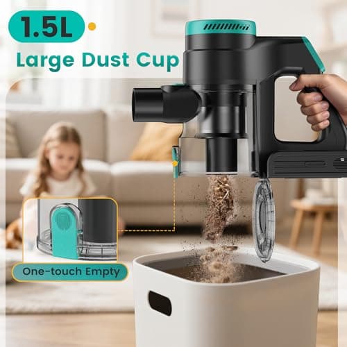 Zefiro Cordless Vacuum Cleaner,45Mins Runtime Vacuum Cleaners for Home, Anti-Tangle and 1.5L Dust Cup, Lightweight Vacuum for Hardwood Floor Carpet Pet Hair - Thumbnail 6
