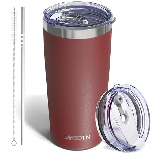 UIRZOTN Travel Coffee Tumbler 20oz, Leakproof Travel Coffee Mug with Dual Lids and Straw, Stainless Steel Double Wall Vacuum Insulated Tumbler for Hot/Iced Drinks (Red, Textured Matte) - Image 1
