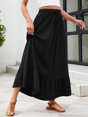 Heymoments Maxi Skirts for Women Black XX-Large High Waisted Flowy 2026 Fall Trendy A Line Summer Cute Pleated Dressy Casual Fairy Boho Teacher Holiday Beach Vacation Long Skorts with Pockets - Thumbnail 2