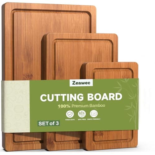 Zeawec 3-Piece Set Bamboo Cutting Board for Kitchen - Crack-Resistant Wood Chopping Boards with Deep Juice Grooves, Pre-Oiled Butcher Block for Meat, Vegetables & Cheese, Carbonized - Image 1