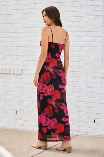 ZAFUL Womens Summer Floral Maxi Dress Spaghetti Strap Mesh Stretch A Line Dresses 2026 Tropical Elegant Vacation Wedding Guest Slip Long Dresses Spring Clothing Purple Medium - Thumbnail 5