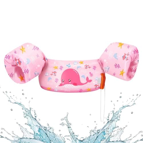 HeySplash Swim Vest for Kids, Toddler Pool Floaties Fit 22-44 Lbs, Swimming Vest with Adjustable Strap, Swim Jacket Water Wings Arm Floats, Puddle Beach Boat Jumper for Boy Girl Age 2-5, Pink Whale - Image 1