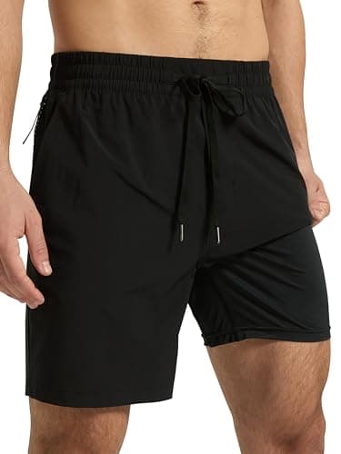 Arcweg Mens Swim Trunks 7 inch Quick Dry Athletic Shorts Casual Swimwear for Men with Mesh Liner & Zipper Pocket Black - Image 1