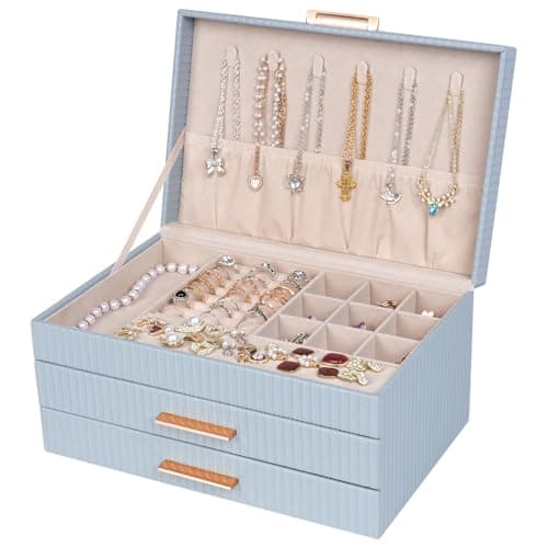 Dajasan Jewelry Organizer Box, Jewelry Storage Organizer with 2 Drawers, 3-Tier Large Jewelry Gift Box for Women, Girls, Friends, Wife or Mother, Gift Idea (Smoky Blue) - Image 1