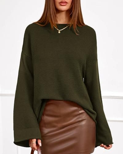 KIRUNDO Oversized Sweaters for Women Ribbed Knit Chunky Long Sleeve Tunic Sweater Pullover Tops Fall Winter Clothing(Army Green, X-Large) - Thumbnail 4
