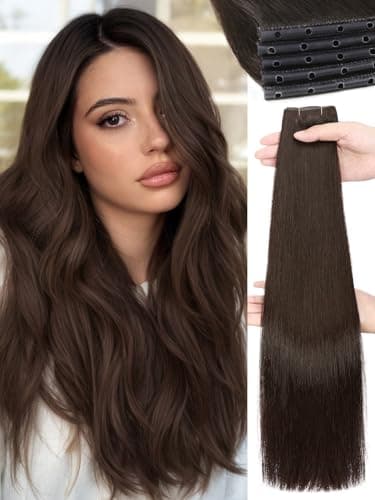 WIGNEE OVO Brown Hair Extensions – 20 Inch, 100% Remy Human Hair, Dual Hand-Tied Double Invisible Weft, Micro Beaded Sew-In, Glueless, Seamless Soft Silky Hair Extensions - Image 1