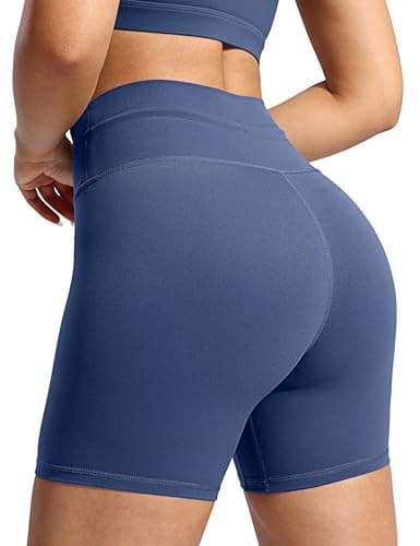 POSHDIVAH Women's Creamluxe Biker Shorts-6" High Waisted Drawstring Running Gym Volleyball Yoga Workout Shorts, Aegean Blue X-Large - Image 1