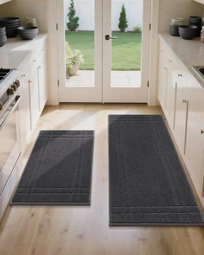 JSEI Kitchen Mats for Floor, Non-Slip Kitchen Rugs, Soft Washable Absorbent Kitchen Mats 2 PCS, Kitchen Runner Rug with TPR Backing, Polyester, 20"x32"+20"x48", Dark Grey - Image 1
