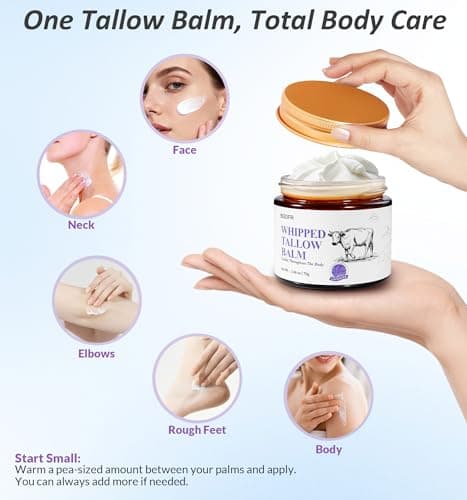 BGDFR Grass-Fed Beef Tallow Balm for Skin, Whipped Cream for Face, Natural Daily Moisturizing for Soft, Smooth Skin, Lavender - Thumbnail 6
