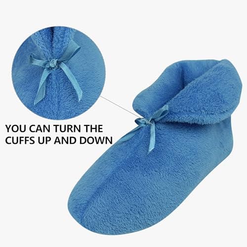 Forfoot Slipper Boots, Winter House Slippers Warm Winter Fall Plush Fleece Indoor Booties Slippers for Christmas Velvet Women Royal Blue Slipper Boot Size 10-11 - Thumbnail 5
