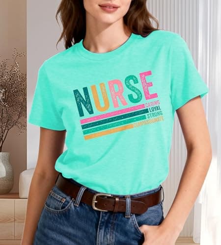 Nurse Shirt Women Nurseing School T Shirt-Vintage Nurse Short Sleeve Medical Tee Tops Inspirational Shirt - Thumbnail 3