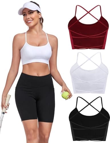 Lusait Sports Bras for Women Medium Support Thin Straps Sexy Criss-Cross Yoga Bra Gym Crop Top for Workout Black+White+Red M - Image 1