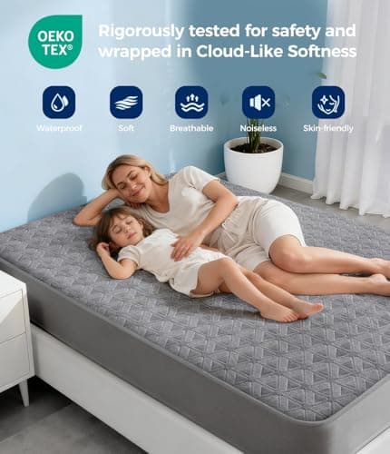 AVIKEN Waterproof Mattress Protector Queen Size, Soft Breathable Mattress Pad with Deep Pocket 8"-21", Noiseless 3D Air Fabric Cooling Mattress Cover for Bed, Machine Washable, Grey - Thumbnail 5