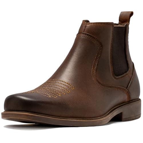 ArcBrothers Cowboy Boots for Men Square Toe - Premium Leather Ankle Western Boots Chelsea Slip On Retro Style Ultimate Comfort & Durability - Image 1