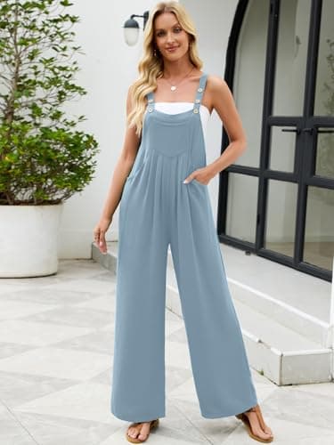 Heymoments Overalls Jumpsuits Rompers for Women Blue Gray X-Large Casual Maternity Winter Fall Comfy Ladies Loose Fit Dressy Wide Leg One Piece Sleeveless Grils Long Bib Baggy Pants with Pockets - Thumbnail 3