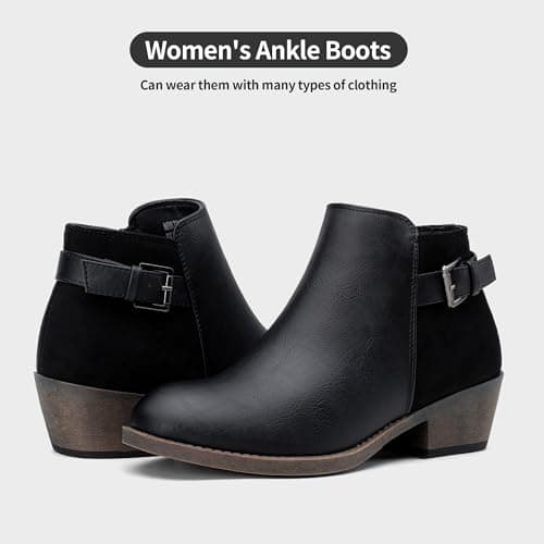 Jeossy Women’s Black Ankle Short Boots, Western Chunky Low Heel Cowboy 9617 Booties with Zipper, Size 9M US, (DJY9617 Black 09) - Thumbnail 5