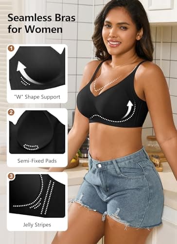 Xcutting Women's Supportive Wireless Jelly Bras for Women Seamless Comfort, Full Coverage, No Underwire, T-Shirt Women Bras Regular and Plus with Extender (Black,X-Large) - Thumbnail 3