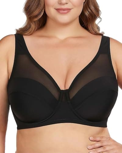Lunanewook Women's Plus Size Lace Bras Minimizer Underwire Full Coverage Comfort Everyday Bra Black - Image 1