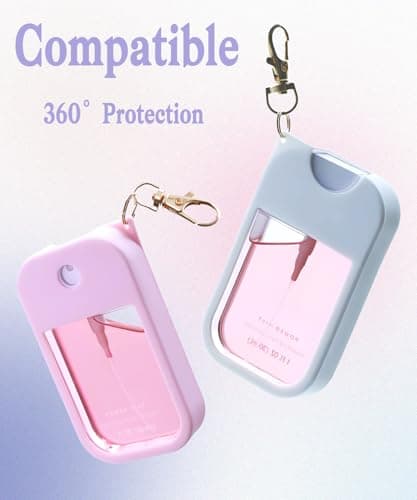Adabuli 2 Sets Silicone Case Compatible with Touchland Hand Sanitizer Spray 1 FL. OZ./30 mL, Stylish Hand Sanitizer Mist Accessory with Portable Keychain (Pink, White) - Thumbnail 2
