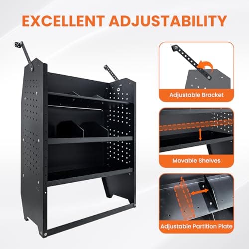 EONECROSS Cargo Van Shelving Storage System Low/Mid/High Roof Steel Van Shelves Fit for Ford Transit,GM,NV,Promaster,Sprinter and Metris,52" W x 46" H x 13" D - Thumbnail 4
