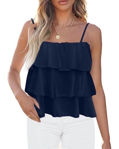 KIRUNDO Spaghetti Strap Ruffle Babydoll Peplum Tank Tops for Women 2026 Summer Cute Flowy Beach Vacation Cruise Outfits(Navy, X-Large) - Image 1