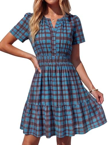 BTFBM Summer Dresses for Women 2026 Lightweight Casual Short Sleeve Floral Mini Dress A Line Beach Vacation Sundress(Blue, Small) - Image 1