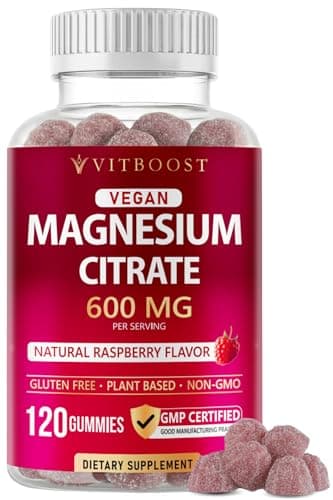 Vitboost Magnesium Citrate Gummies 600mg - 120 Count Vegan Magnesium Gummies for Relaxation & Muscle Support - Natural Raspberry Flavor - Non-GMO, Gluten Free, Plant Based - Image 1
