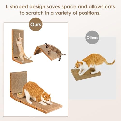 EHEYCIGA Cardboard Cat Scratcher for Indoor Cats, 32 Inch L Shaped Vertical Cat Scratching Board with Ball Cat Toy, Extra Large Cat Scratcher Pad, Brown - Thumbnail 4