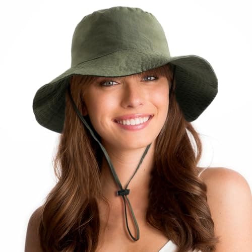 Water-Resistant Sun UPF 50+ Bucket Hat Protection Packable Brimmed Boonie for Women Men Summer Lightweight Hiking Outdoor Cap Army Green - Image 1