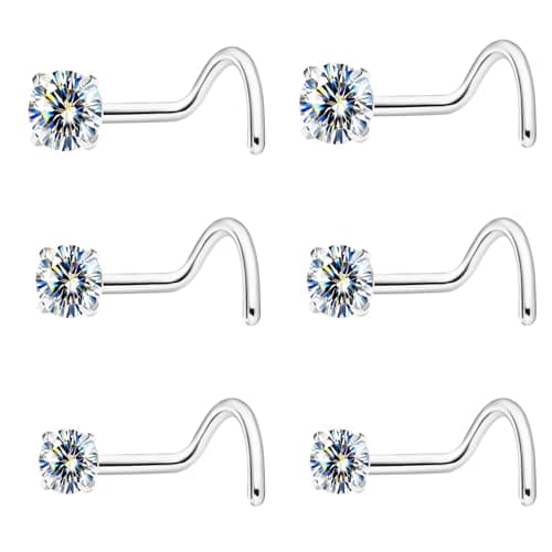 hooppoo Hypoallergenic G23 Titanium Nose Studs with Moissanite | Tiny Screw Piercing Jewelry | 6-Piece Set in 2mm, 2.5mm, 3mm | Unisex Gift (Screw/20G/Sliver) - Image 1