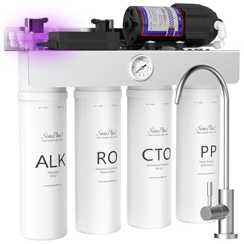 SimPure T1-400ALK Alkaline UV Reverse Osmosis System, NSF/ANSI 58 Certified, Tankless RO Water Filter System 400 GPD, pH+ Remineralization Water Filtration Under Sink, BPA Free, Built-in Pump - Image 1