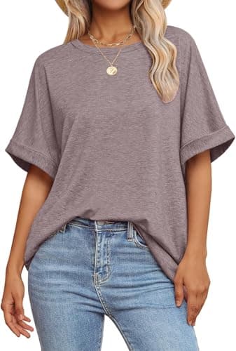 GKBK Womens Oversized T Shirts Crew Neck Short Sleeve Tops Spring Summer Business Dressy Casual Loose Fit Workout Work Blouse Tee Shirt 2026 Beach Trendy Plus Size Clothes Outfit Gray Purple XXL - Image 1