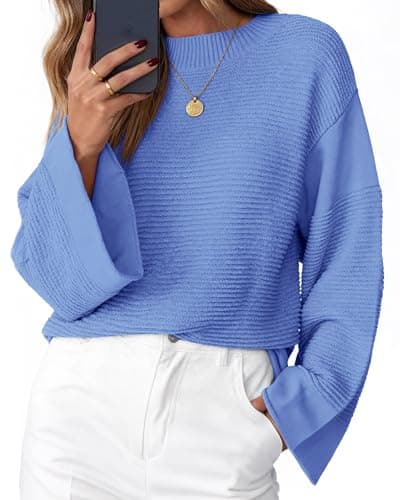 KIRUNDO Oversized Sweaters for Women Ribbed Knit Chunky Long Sleeve Tunic Sweater Pullover Tops Fall Winter Clothing(Blue, Small) - Image 1