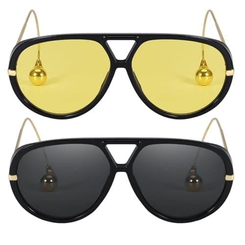 SODQW 2 Pack Oversized Aviator Sunglasses for Women Men With Earring Trendy Large Big Double Bridge 2025 Shades - Image 1