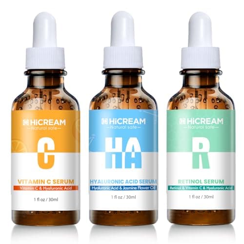Hicream Face Serum Set - Vitamin C Serum, Hyaluronic Acid & Retinol with Hydrating, Brightening & Firming Skin, Anti-aging Skin Care Set for Women, Targets Fine Lines & Dark Spots, 1 Fl Oz (Pack of 3)